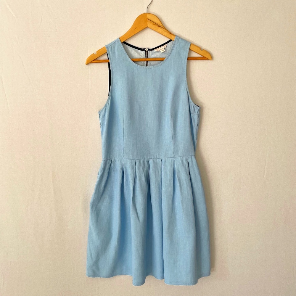GAP Size 4 Sky Blue 100% Linen Drop Waist Back Zip Sleeveless Dress